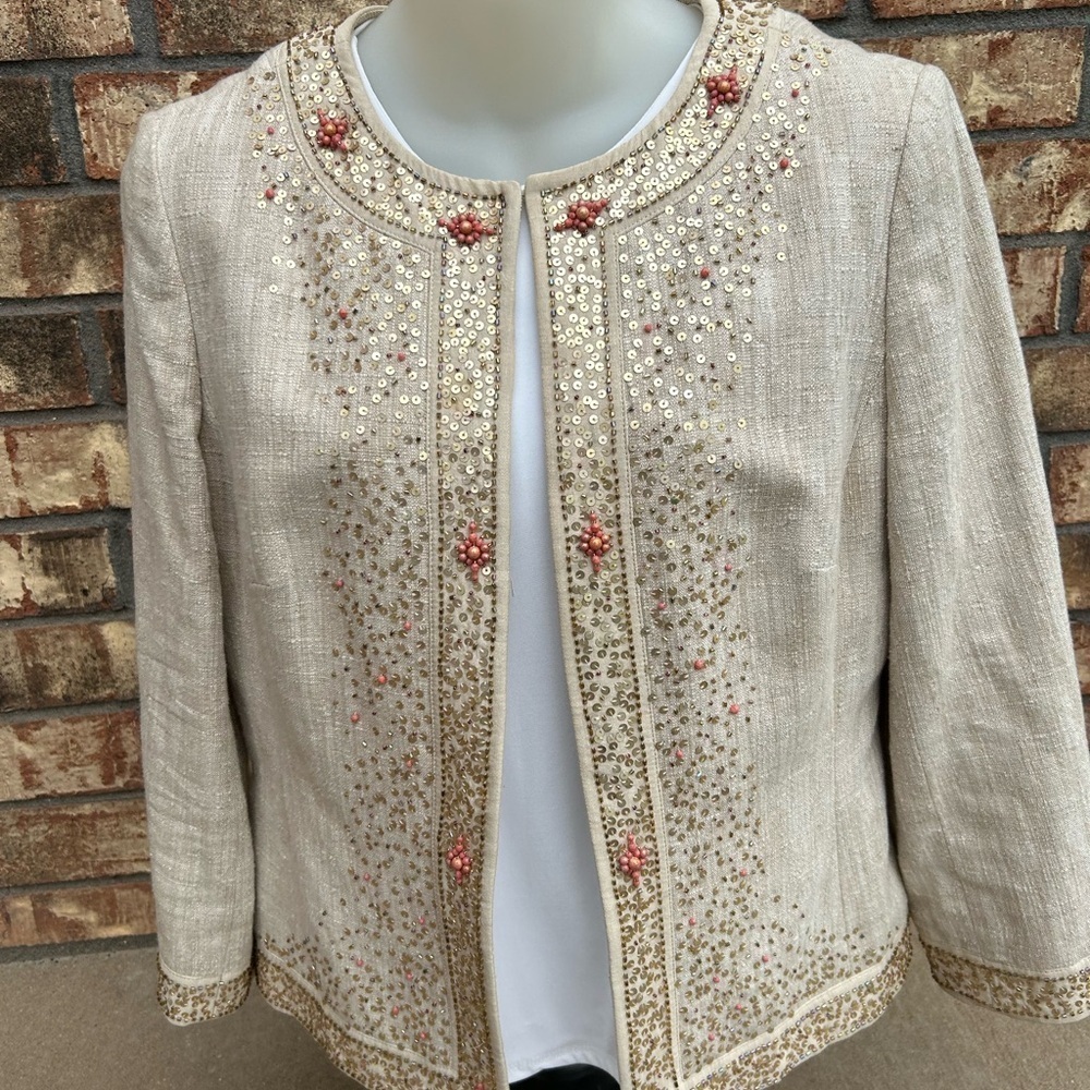 Ann Taylor Cream Blazer with Embellished Detailing Career Wear - Picture 3 of 9